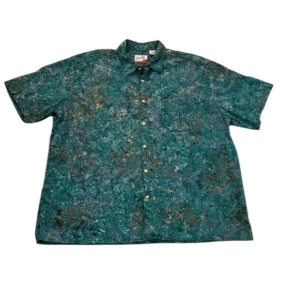 Scully Western Tropic Print Collared Shirt Teal Button Up Short Sleeve XXL - Picture 1 of 9
